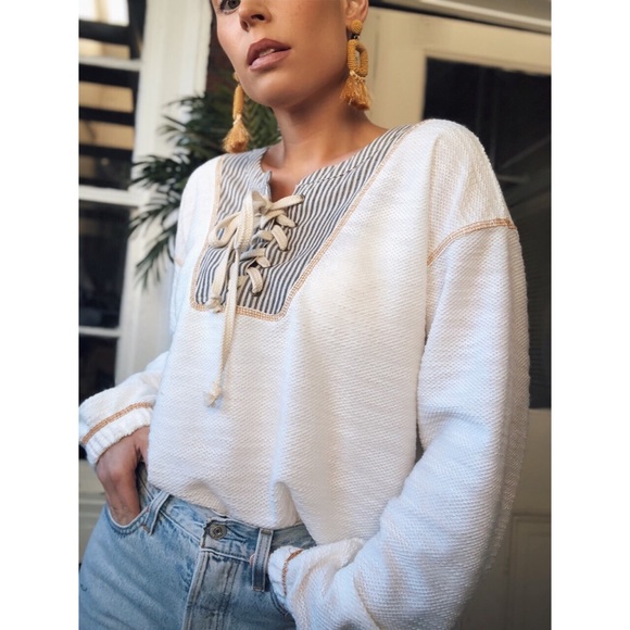 EVIN Stripe Contrast Textured Knit Top - White - Picture 2 of 8